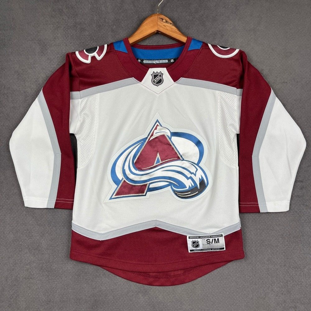 Colorado Avalanche Away Jersey Youth S/M White Burgundy Blank Outerstuff
